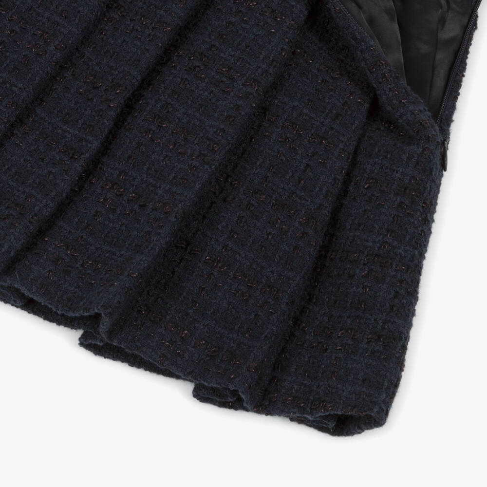 EIRENE-Girls Navy Blue Pleated Tweed Skirt | Childrensalon