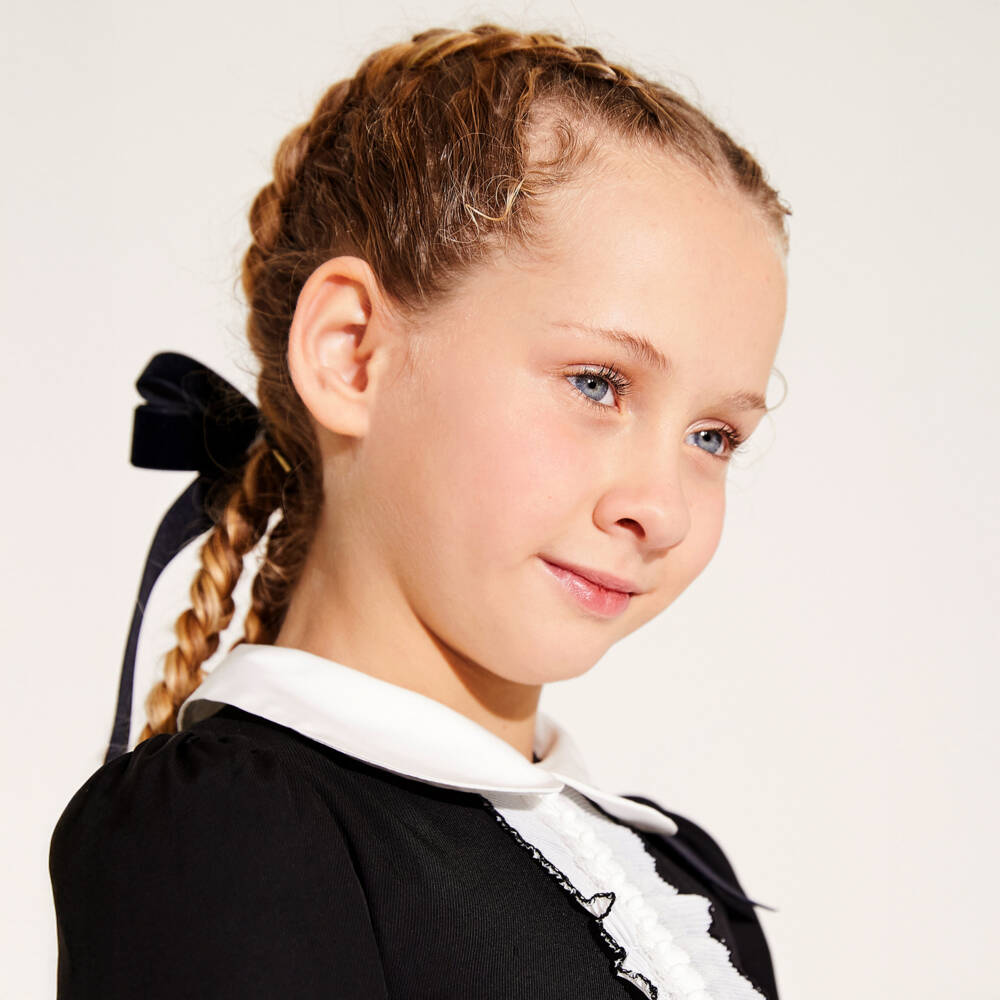 EIRENE-Girls Navy Blue Velvet Bow Hair Elastic & Clip (12cm) | Childrensalon