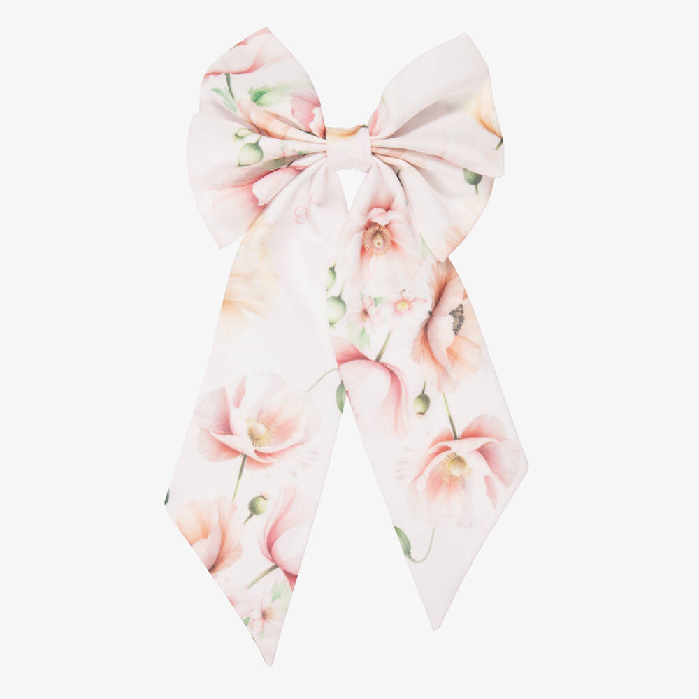 EIRENE-Girls Pale Pink Floral Bow Hair Clip (17cm) | Childrensalon