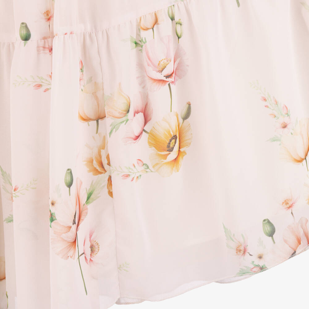 EIRENE-Girls Pale Pink Floral Chiffon Cape Maxi Dress | Childrensalon