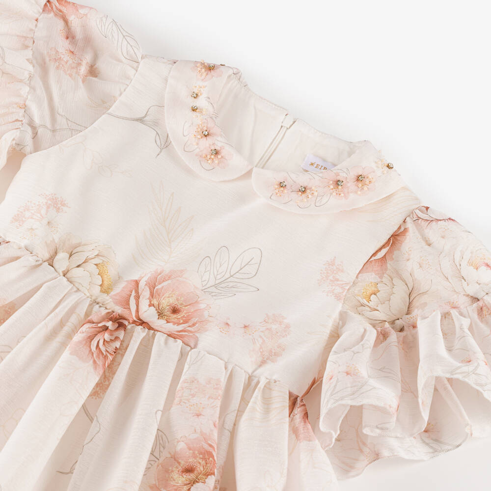 EIRENE-Girls Pale Pink Floral Chiffon & Diamanté Dress | Childrensalon