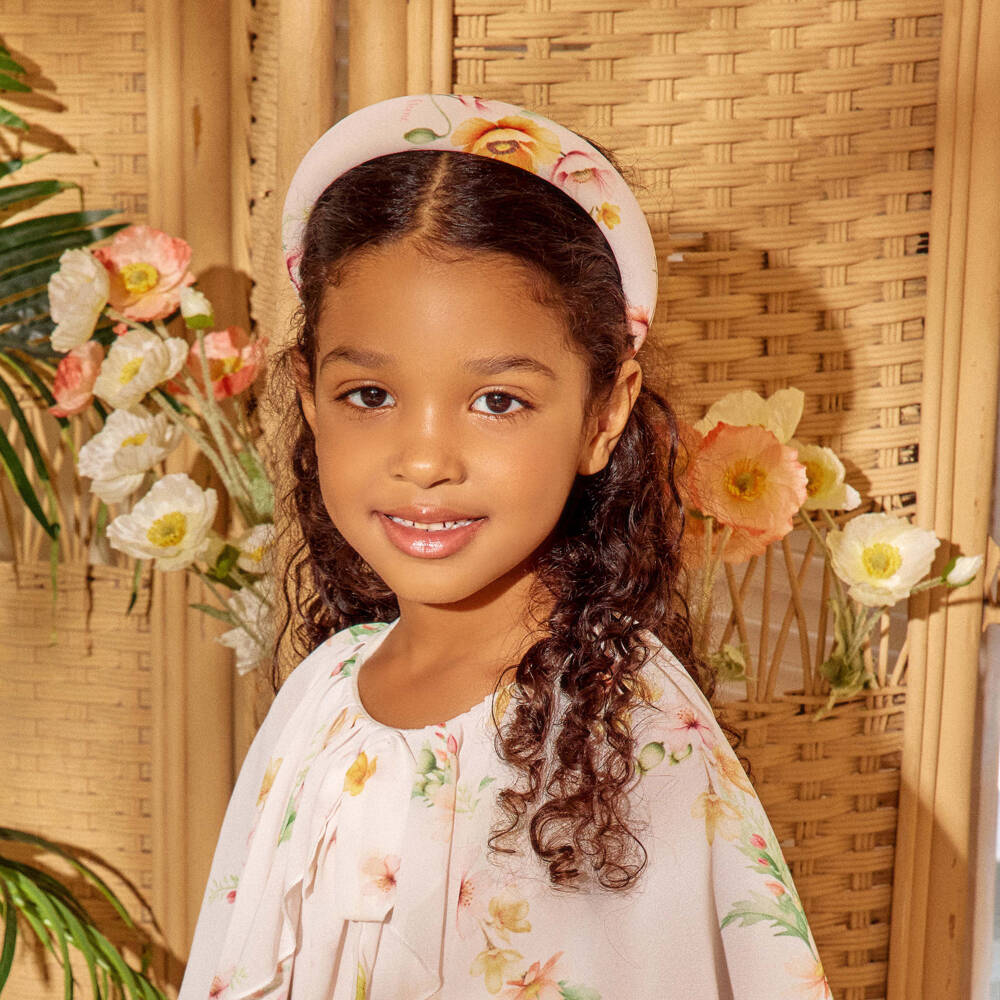 EIRENE-Ободок розовый из креп-шифона с цветочным узором для девочек | Childrensalon