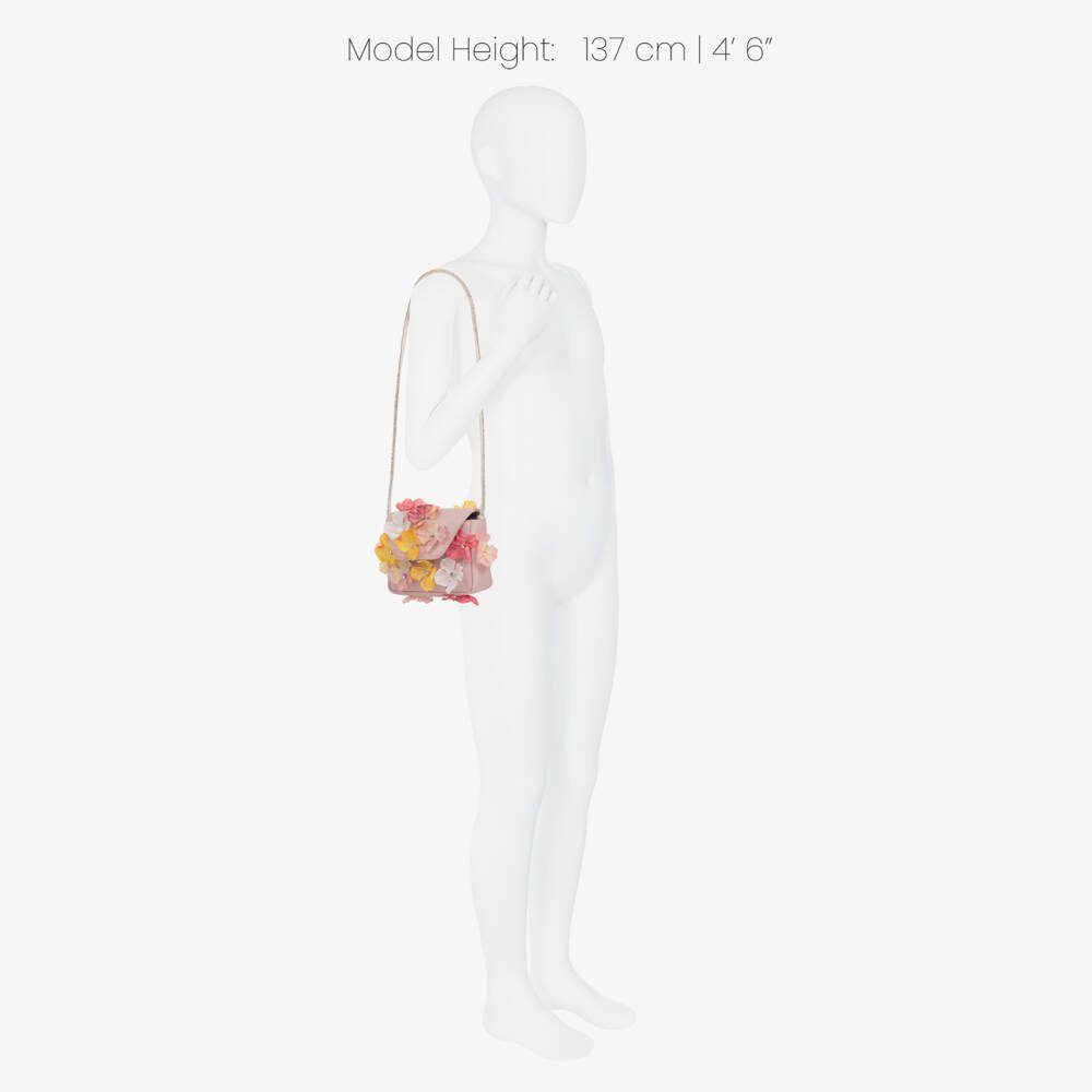 EIRENE-Girls Pale Pink Floral Handbag with Diamanté Handle (14cm) | Childrensalon
