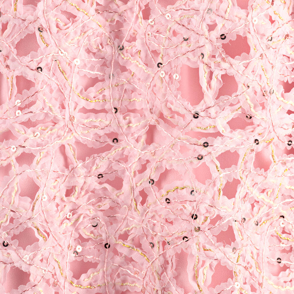 EIRENE-Girls Pink Embroidered Tulle Dress with Sequins | Childrensalon