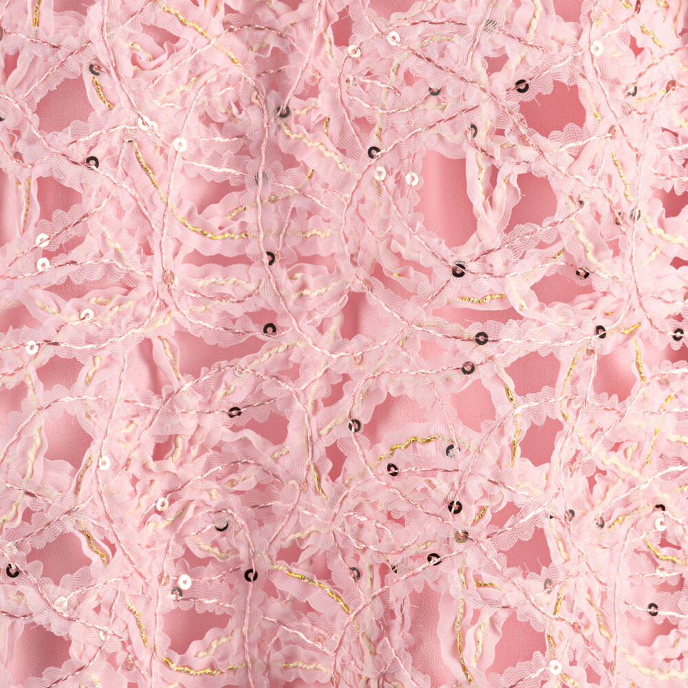EIRENE-Girls Pink Embroidered Tulle Dress with Sequins | Childrensalon