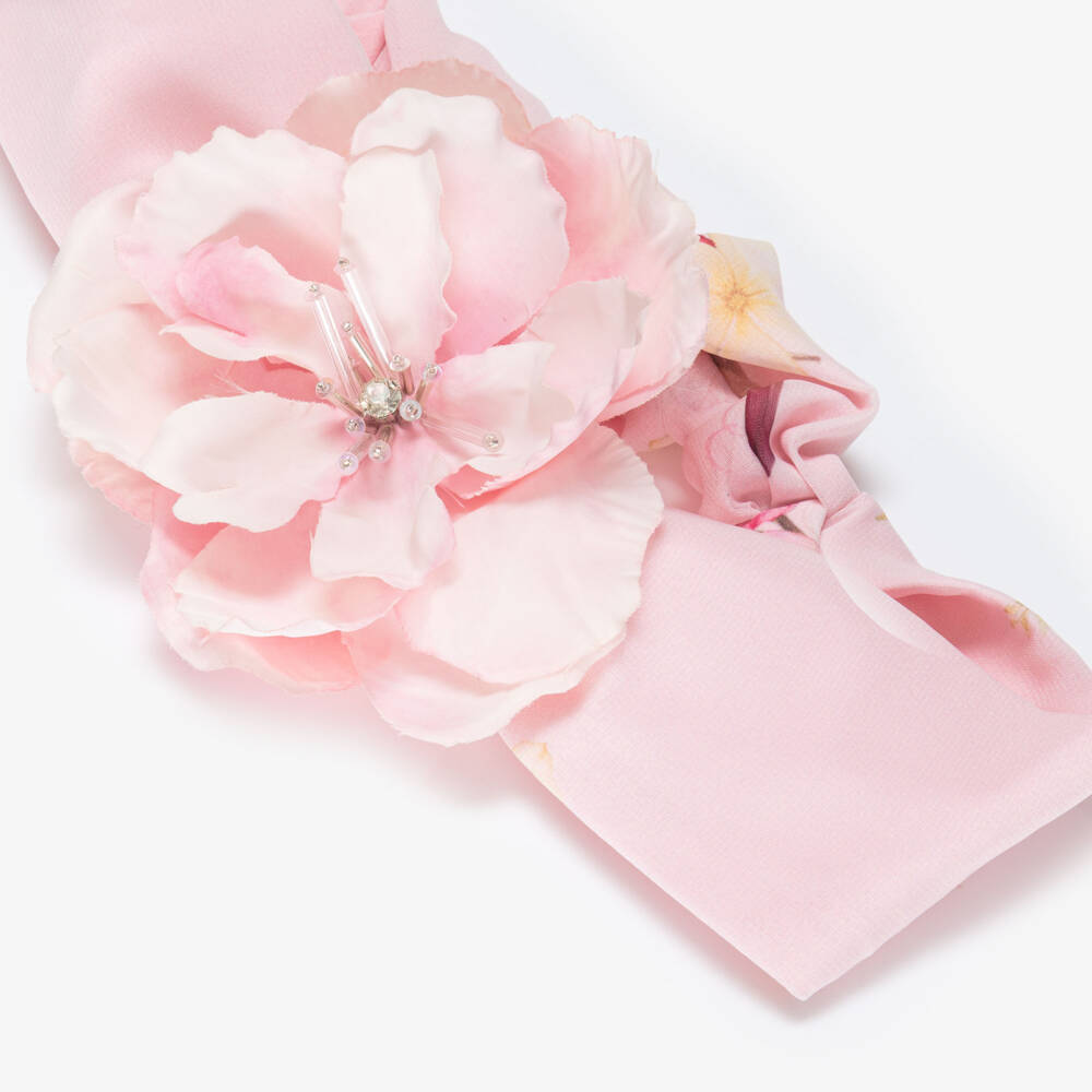 EIRENE-Girls Pink Floral Headband with Flower Embellishment | Childrensalon