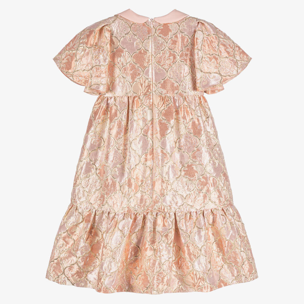 EIRENE-Girls Pink & Gold Brocade Dress | Childrensalon
