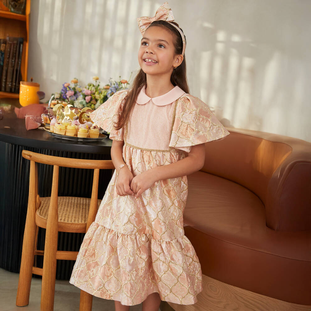 EIRENE-Платье розово-золотистое из парчи для девочек | Childrensalon