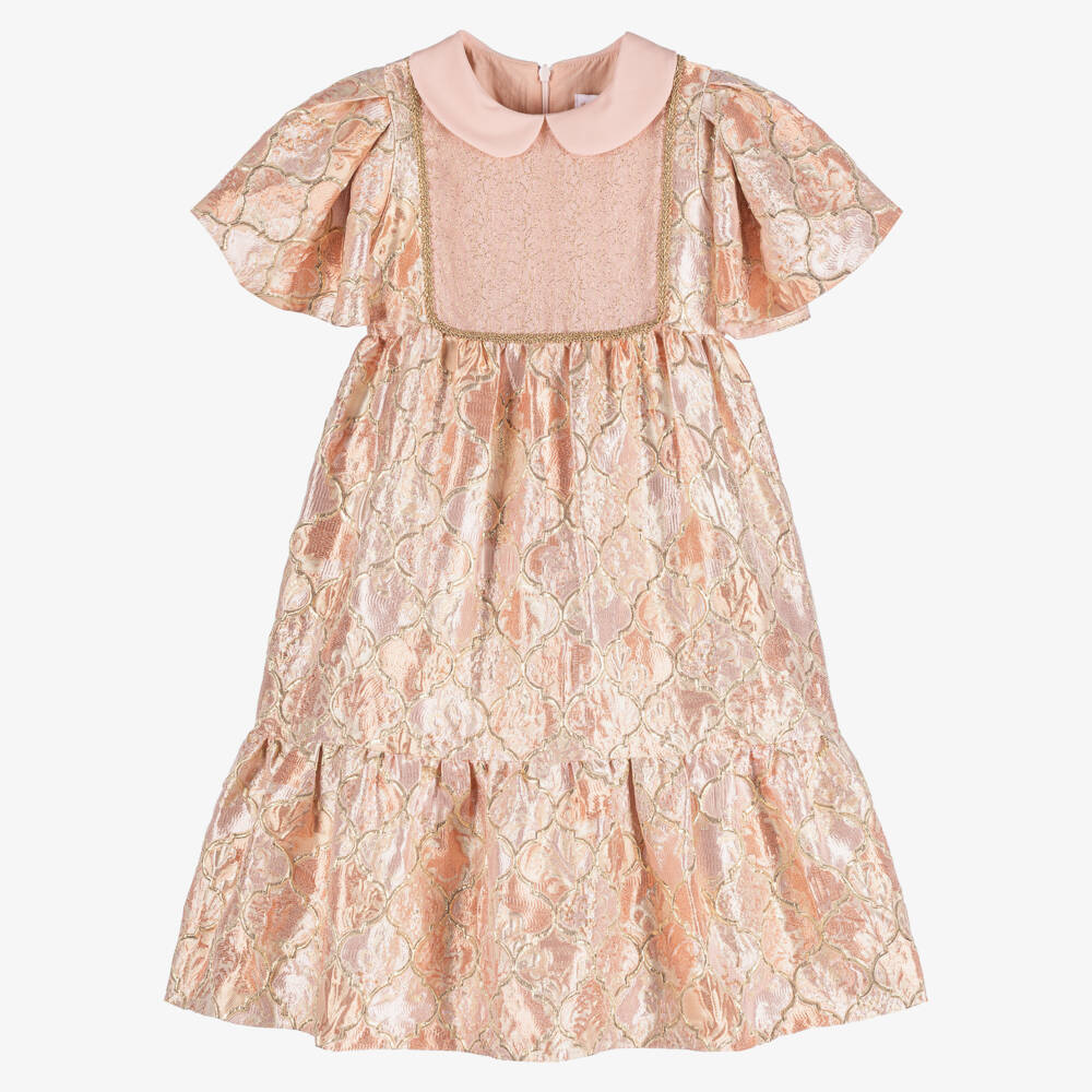 EIRENE-Girls Pink & Gold Brocade Dress | Childrensalon