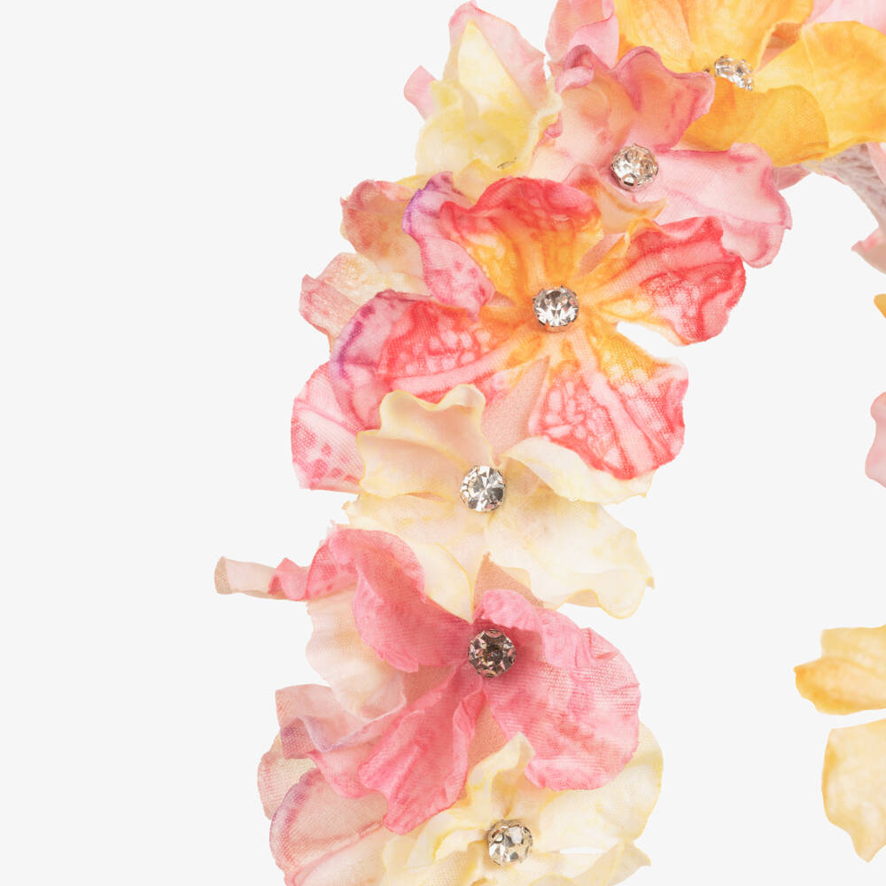 EIRENE-طوق شعر مزين بالورود لون زهري وأصفر للبنات | Childrensalon