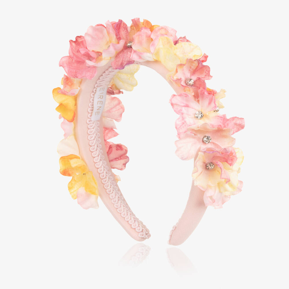 EIRENE-طوق شعر مزين بالورود لون زهري وأصفر للبنات | Childrensalon