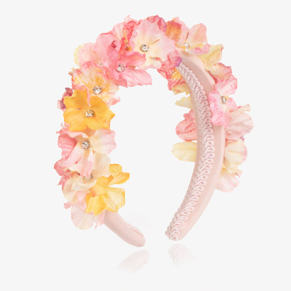 EIRENE-Girls Pink Hairband with Pink & Yellow Flowers | Childrensalon