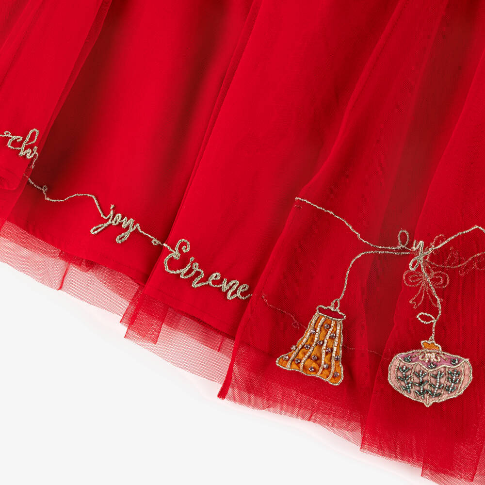 EIRENE-Girls Red Embroidered Christmas Cape Dress | Childrensalon