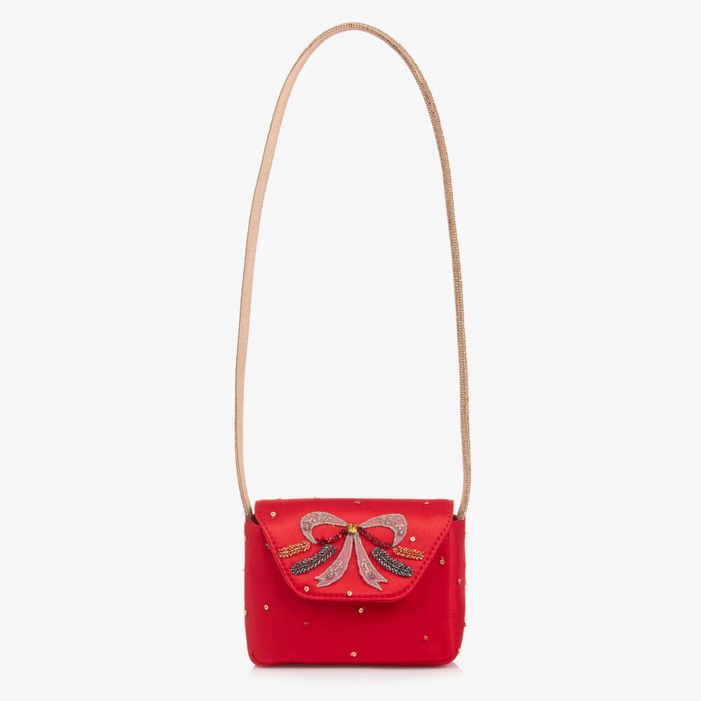 EIRENE-Girls Red Sequinned Shoulder Bag with Bow Motif (14cm) | Childrensalon