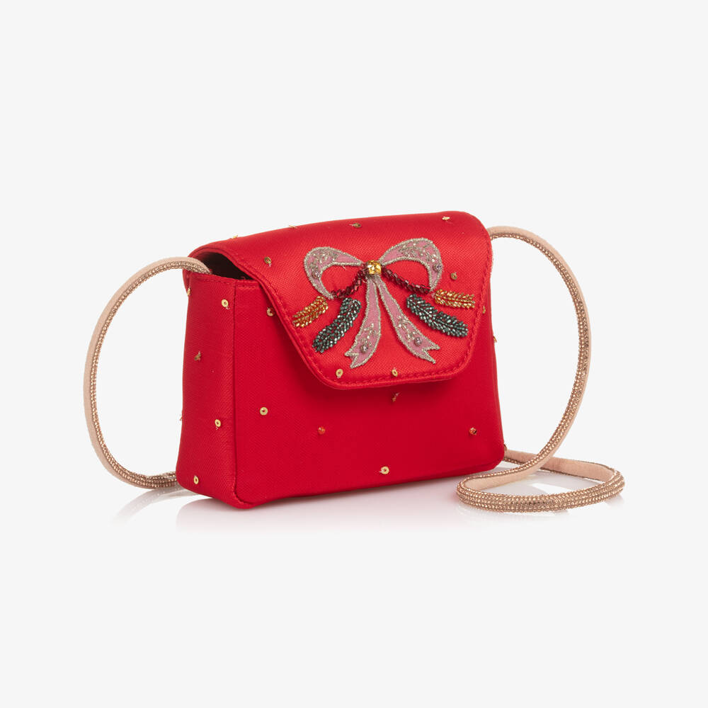 EIRENE-Girls Red Sequinned Shoulder Bag with Bow Motif (14cm) | Childrensalon