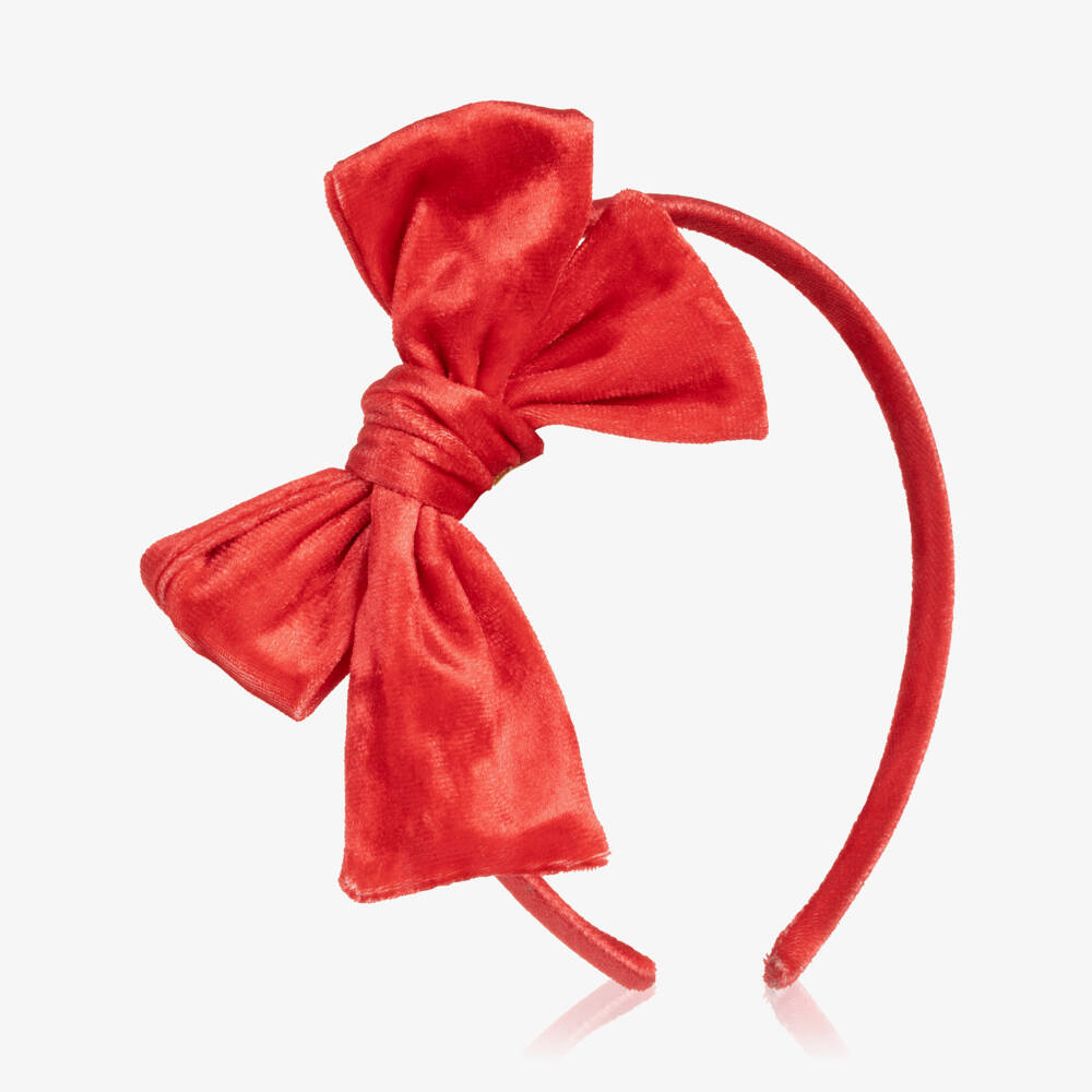 EIRENE-Girls Red Velour Bow Hairband | Childrensalon