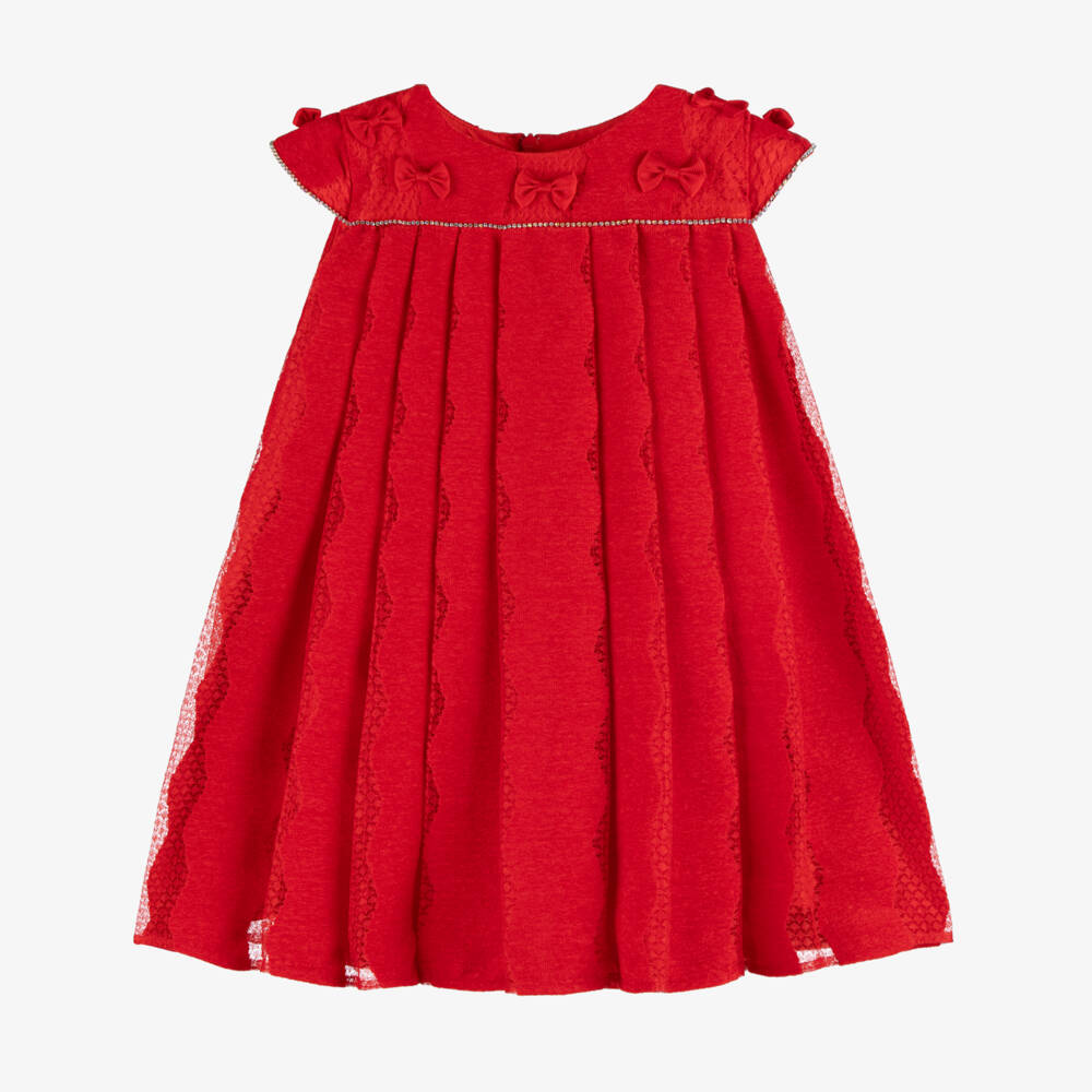 EIRENE-Girls Red Velvet & Lace Dress | Childrensalon