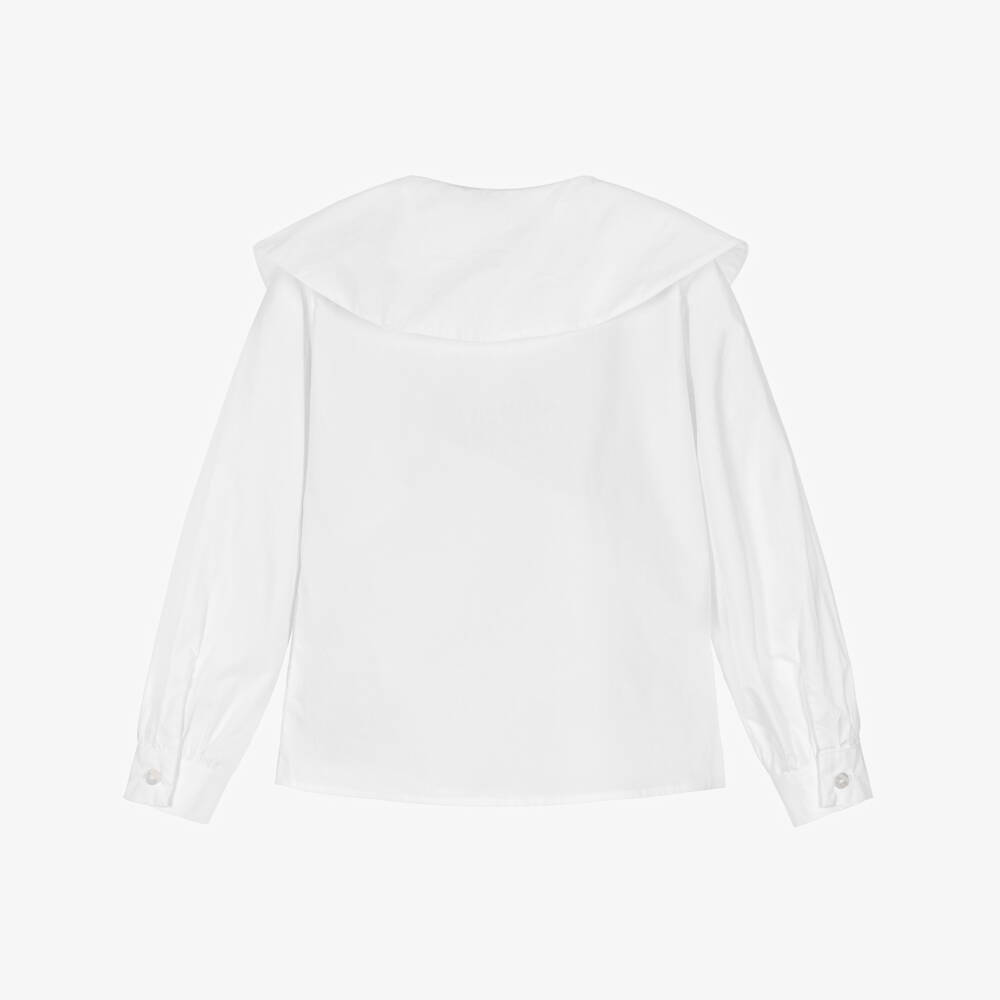 EIRENE-Girls White Collared Poplin Blouse with Bows | Childrensalon