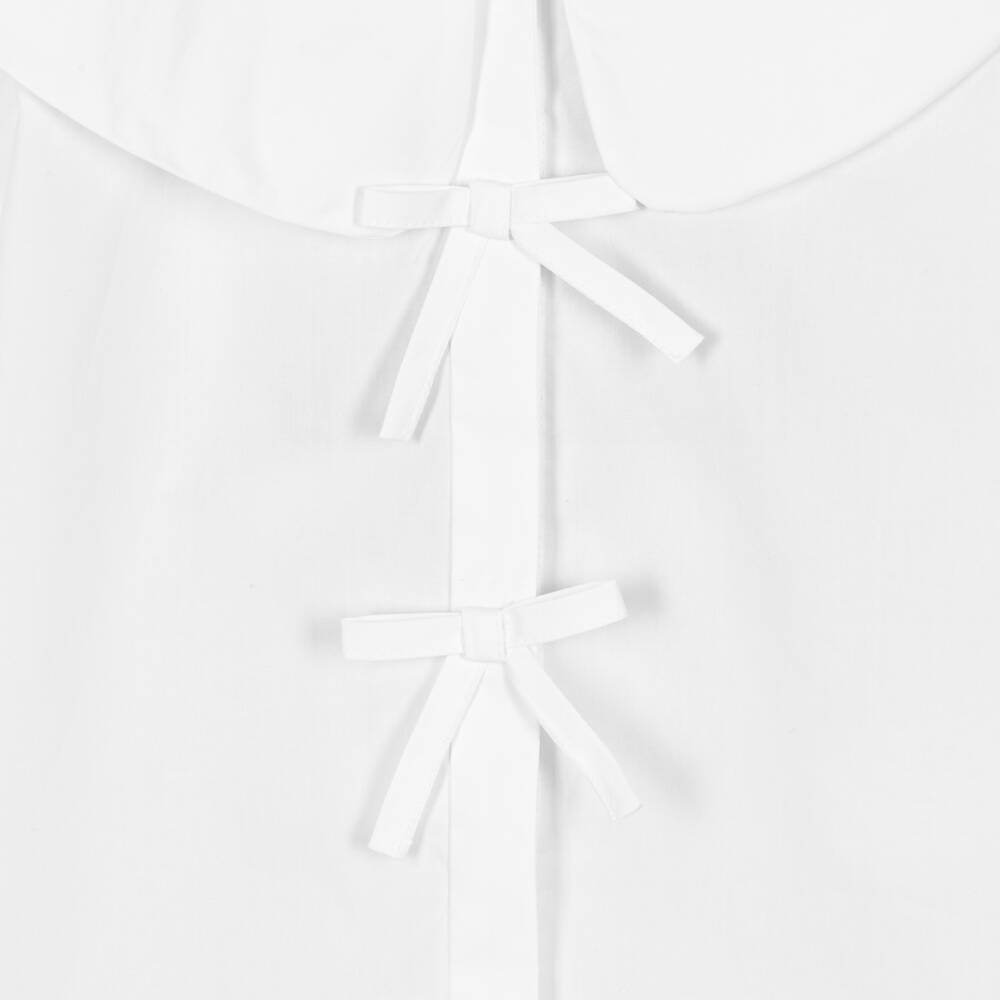 EIRENE-Girls White Collared Poplin Blouse with Bows | Childrensalon