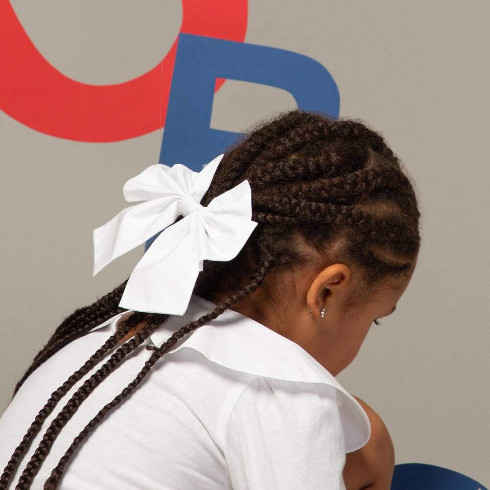 EIRENE-Girls White Poplin Bow Hair Clip (15cm) | Childrensalon