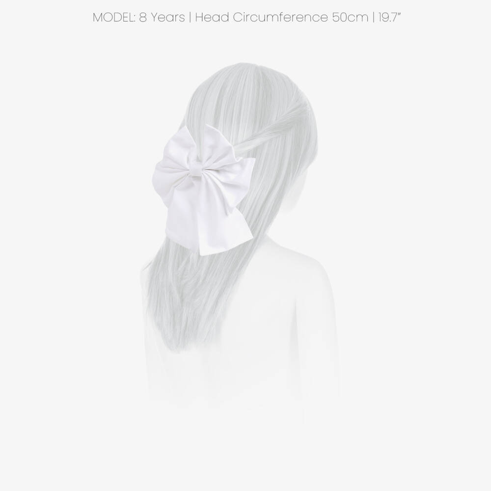 EIRENE-Girls White Poplin Bow Hair Clip (15cm) | Childrensalon