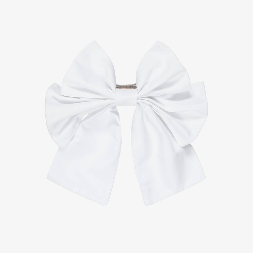 EIRENE-Girls White Poplin Bow Hair Clip (15cm) | Childrensalon