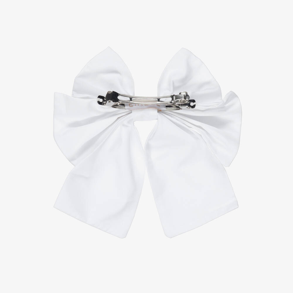 EIRENE-Girls White Poplin Bow Hair Clip (15cm) | Childrensalon