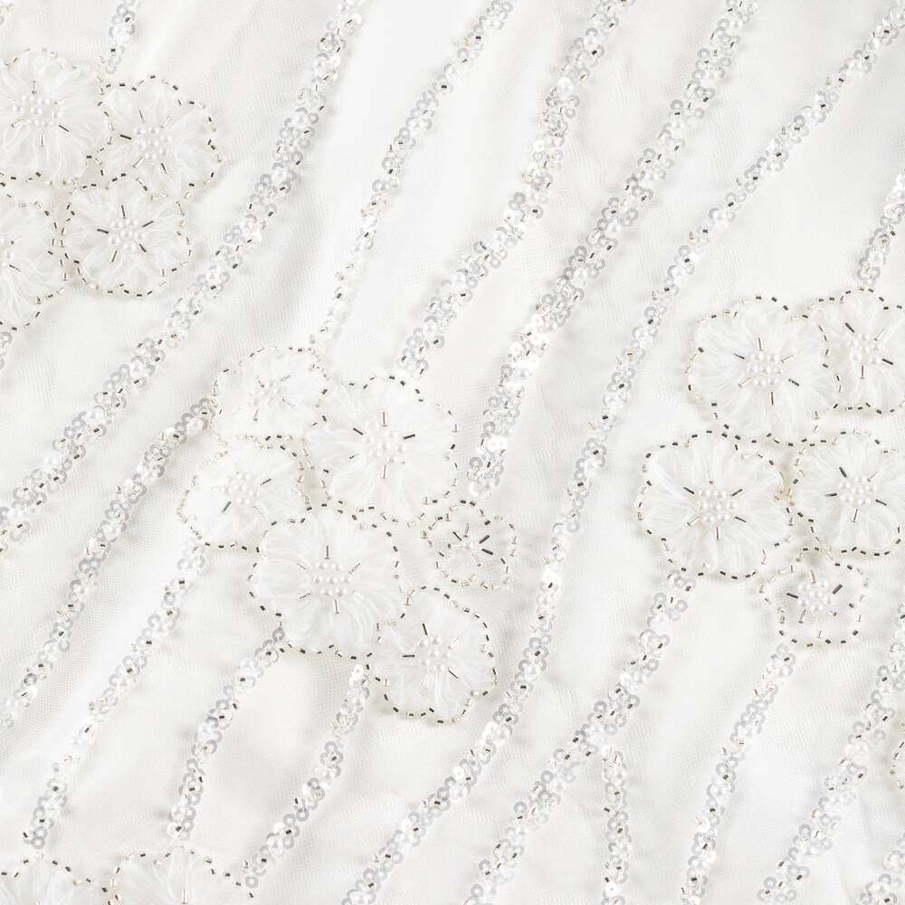 EIRENE-Girls White Sequin & Floral Tulle Dress  | Childrensalon