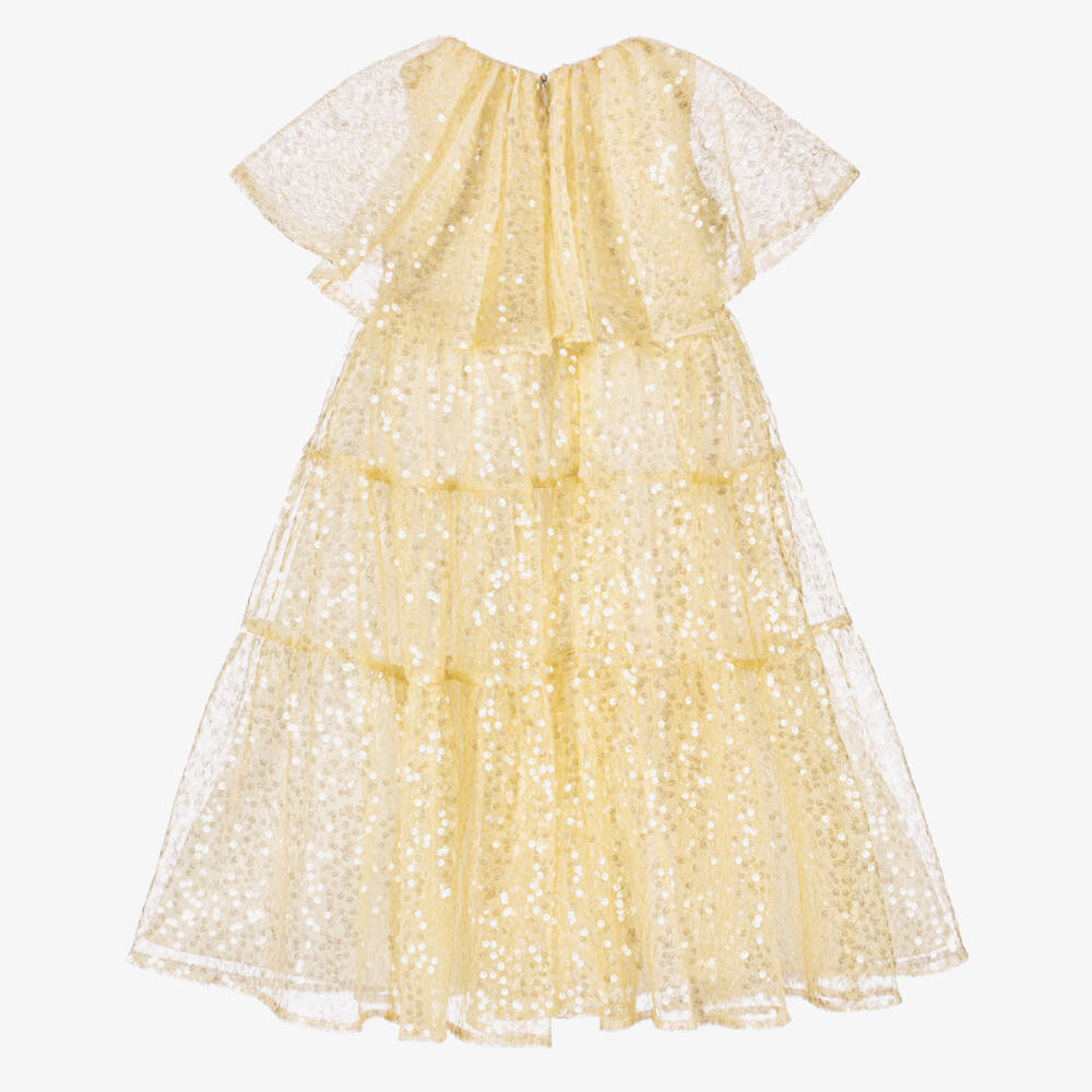 EIRENE-Girls Yellow Sequinned Tulle Dress | Childrensalon