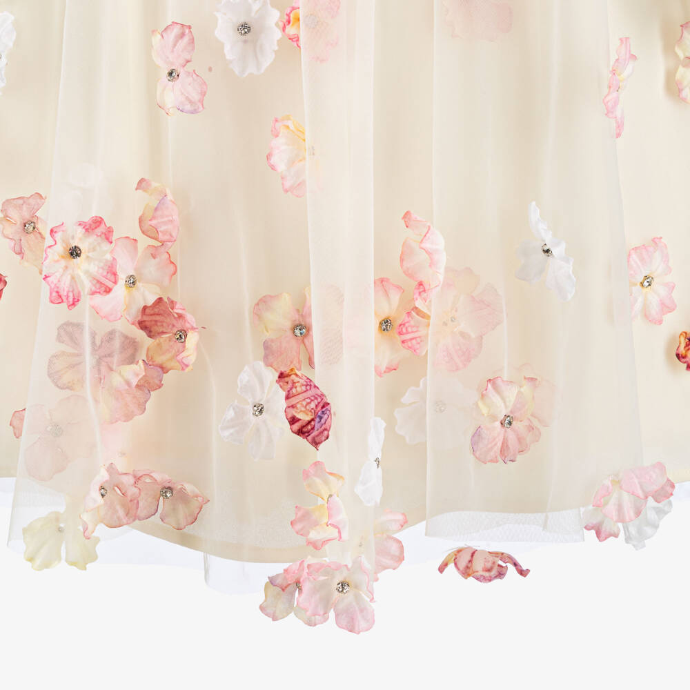 EIRENE-Ivory Tulle & Chiffon Dress with 3D Flowers | Childrensalon