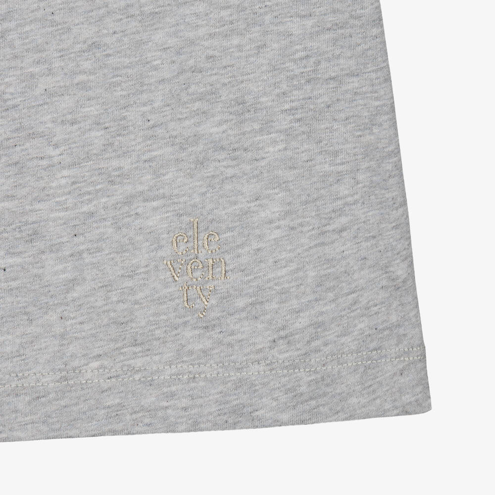 Eleventy-Boy Grey Marl Cotton T-Shirt with Ribbed Neck | Childrensalon