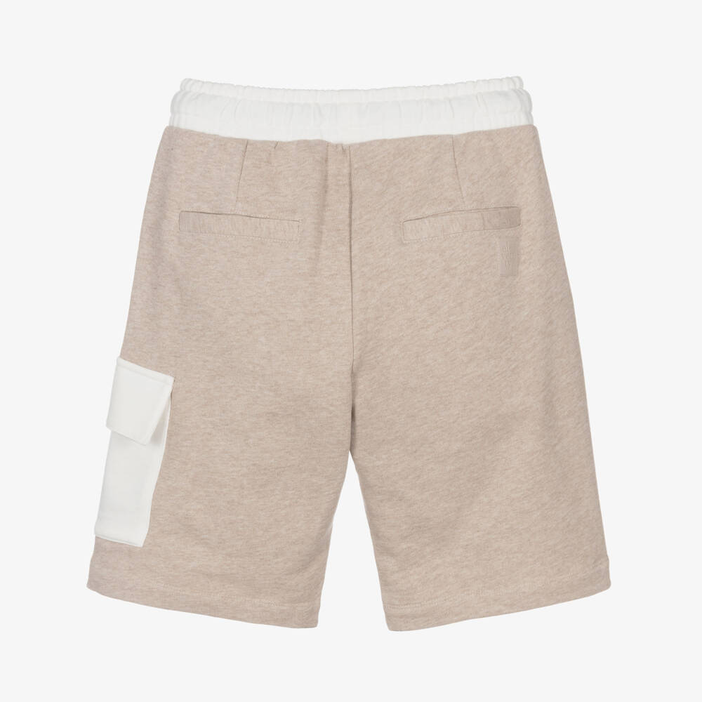 Eleventy-Boys Beige Cotton Jersey Shorts with Ivory Pocket | Childrensalon