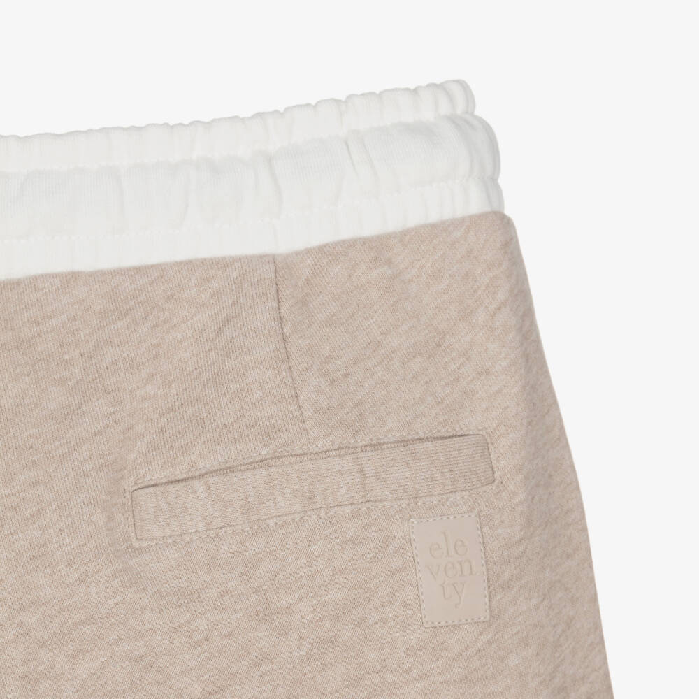 Eleventy-Boys Beige Cotton Jersey Shorts with Ivory Pocket | Childrensalon