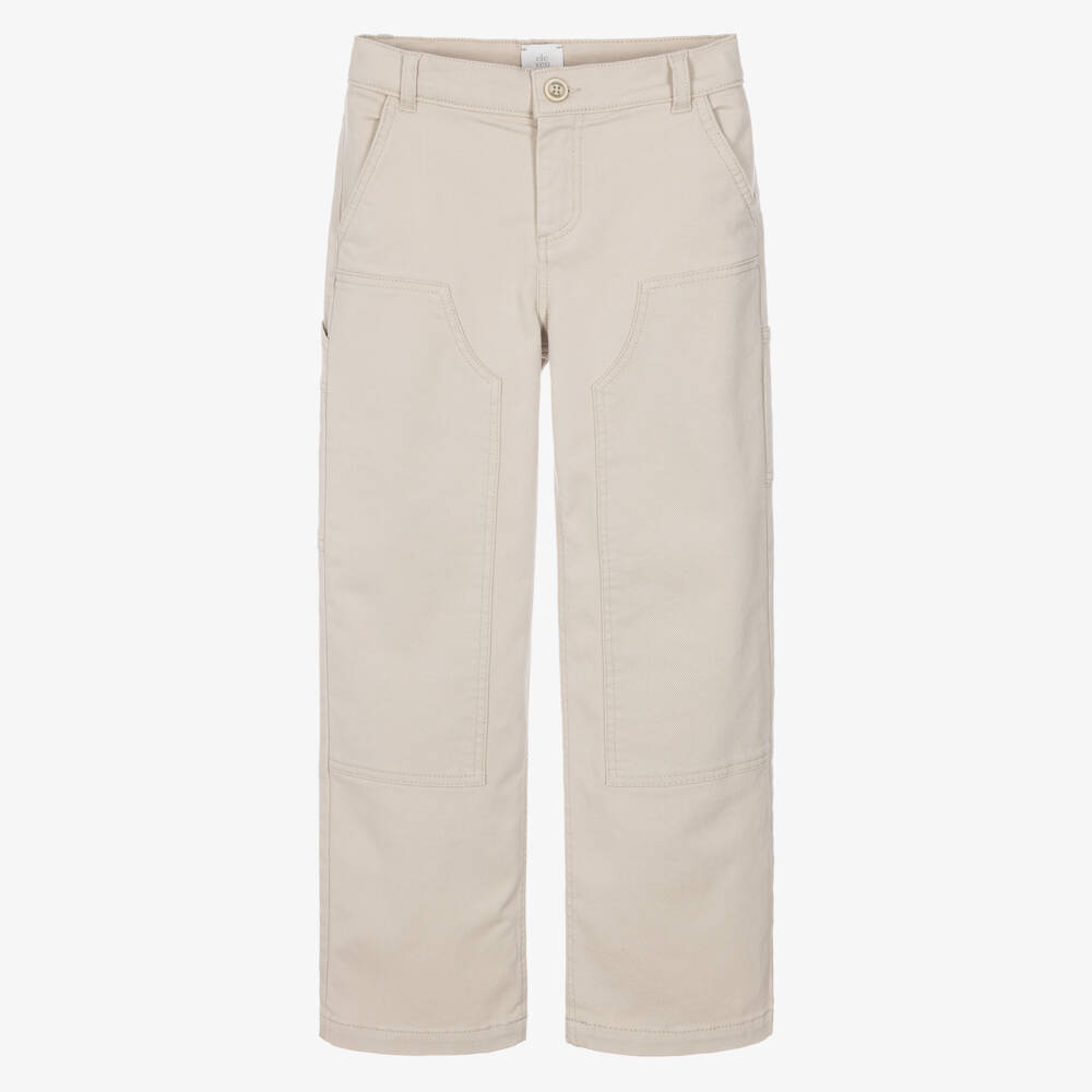 Eleventy-Boys Beige Denim Jeans with Carpenter Pocket | Childrensalon