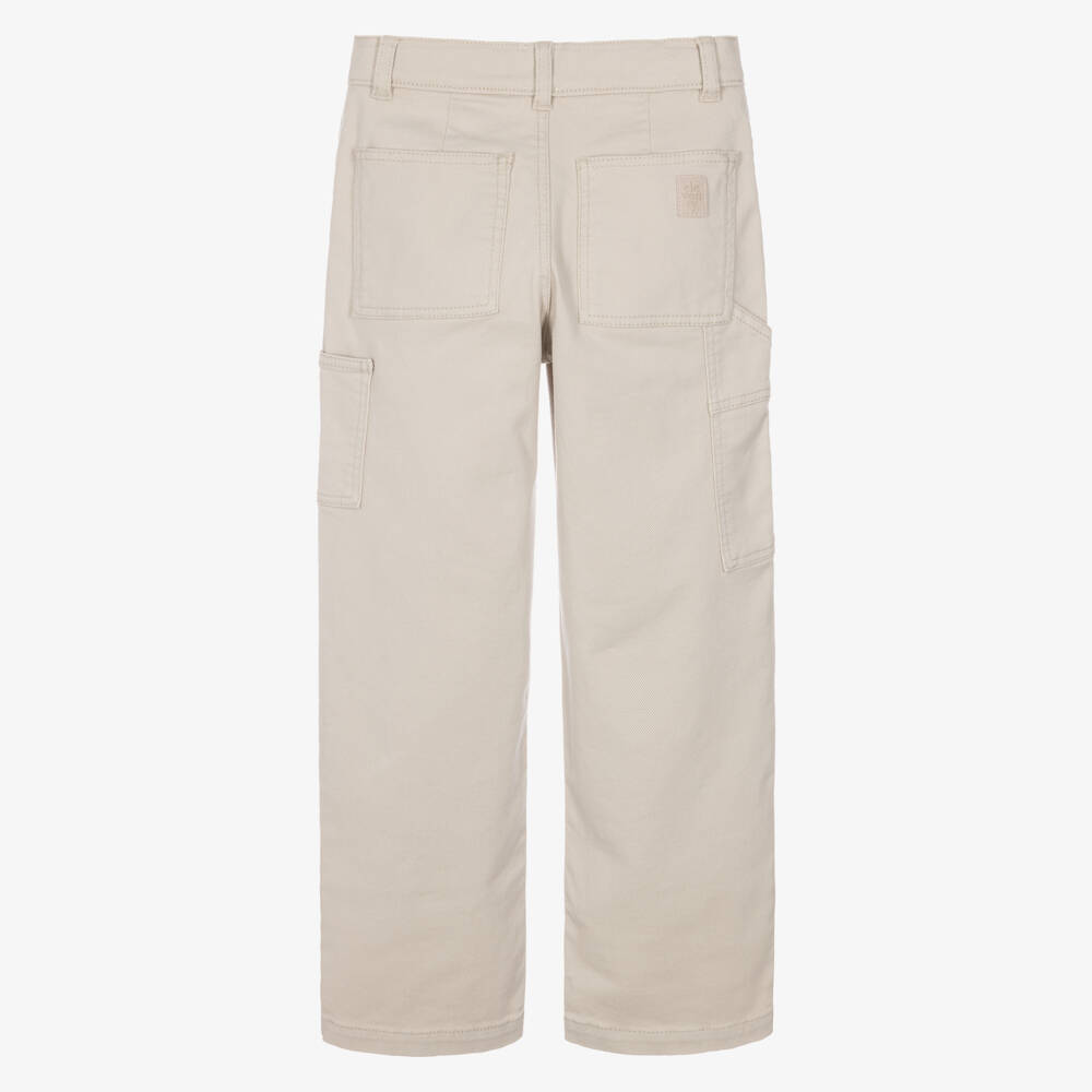 Eleventy-Boys Beige Denim Jeans with Carpenter Pocket | Childrensalon