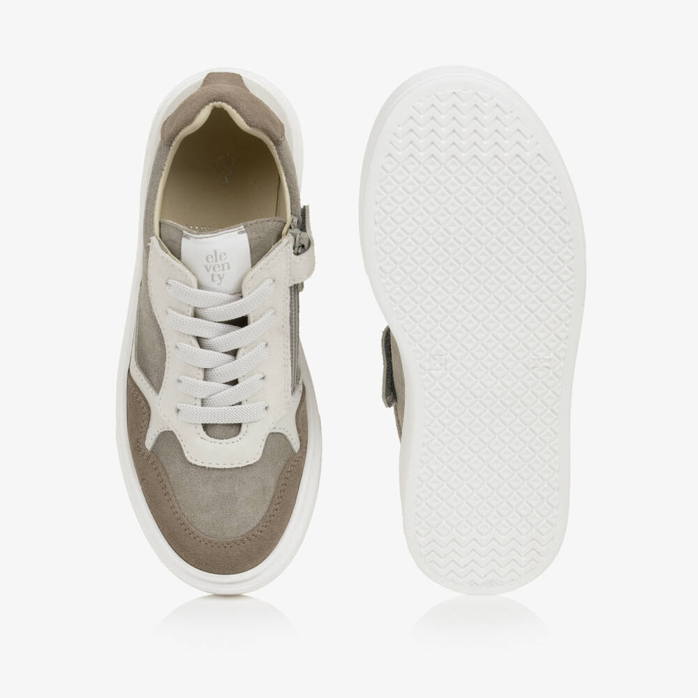 Eleventy-Boys Beige & Grey Suede Leather Trainers | Childrensalon