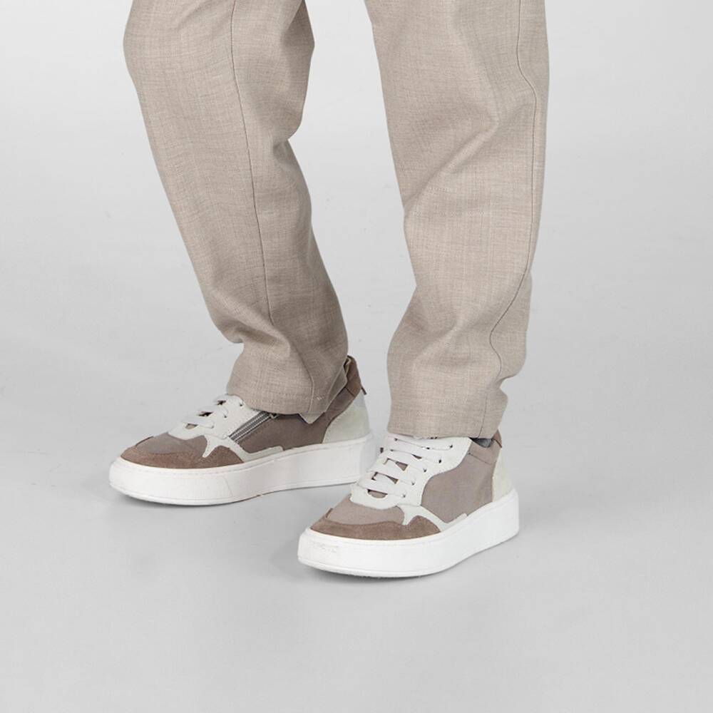 Eleventy-Boys Beige & Grey Suede Leather Trainers | Childrensalon