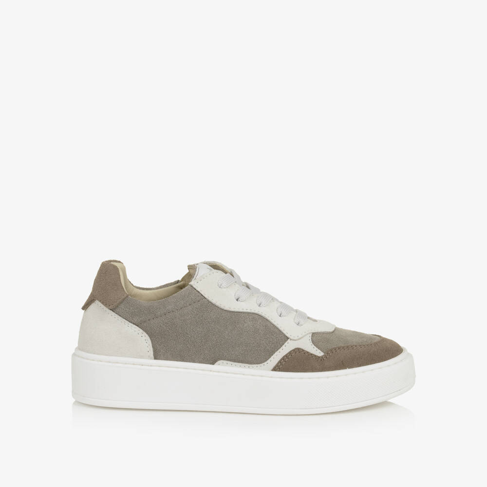 Eleventy-Boys Beige & Grey Suede Leather Trainers | Childrensalon