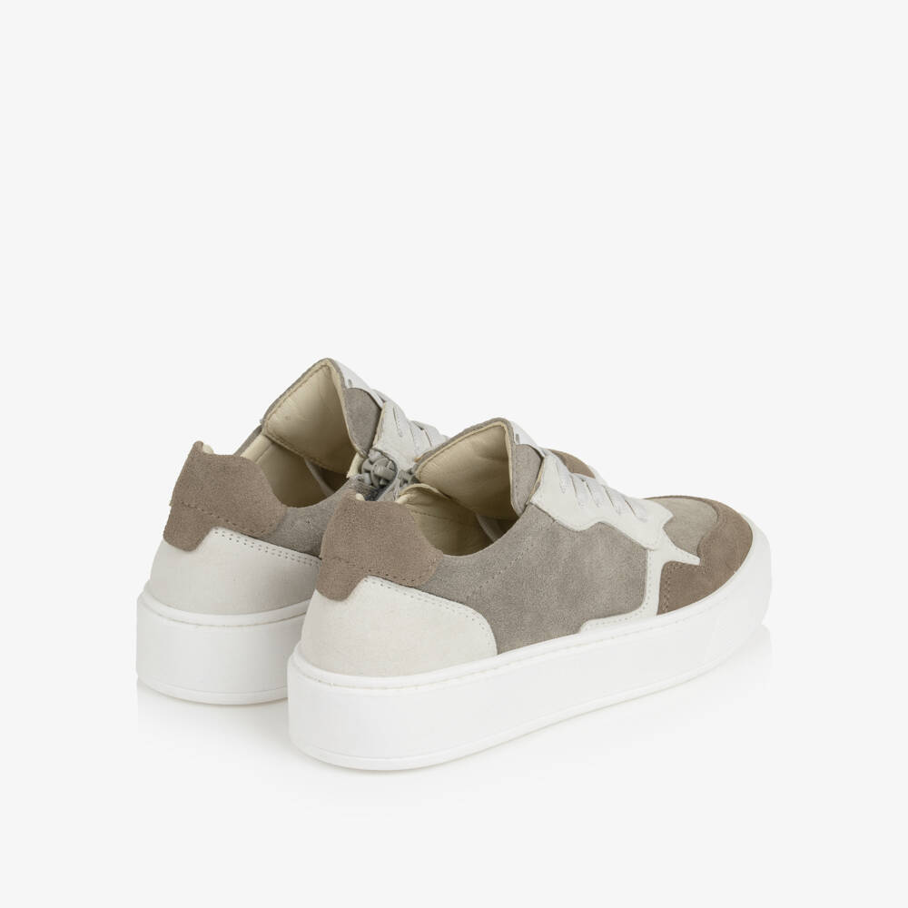 Eleventy-Boys Beige & Grey Suede Leather Trainers | Childrensalon
