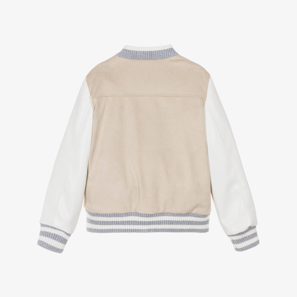Eleventy-Boys Beige & Ivory Faux Suede Bomber Jacket | Childrensalon