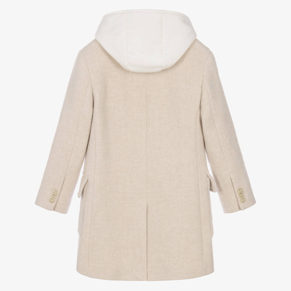 Eleventy-Boys Beige & Ivory Felted Wool Coat with Hood | Childrensalon
