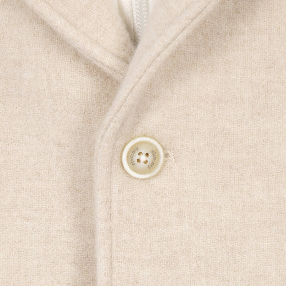 Eleventy-Boys Beige & Ivory Felted Wool Coat with Hood | Childrensalon
