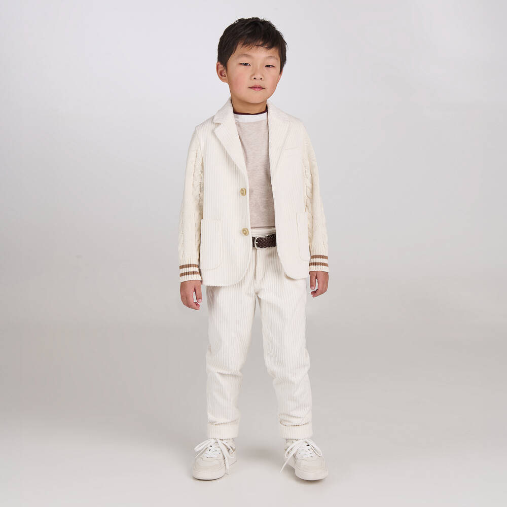 Eleventy - Boys Beige Marl Cotton T-Shirt | Childrensalon