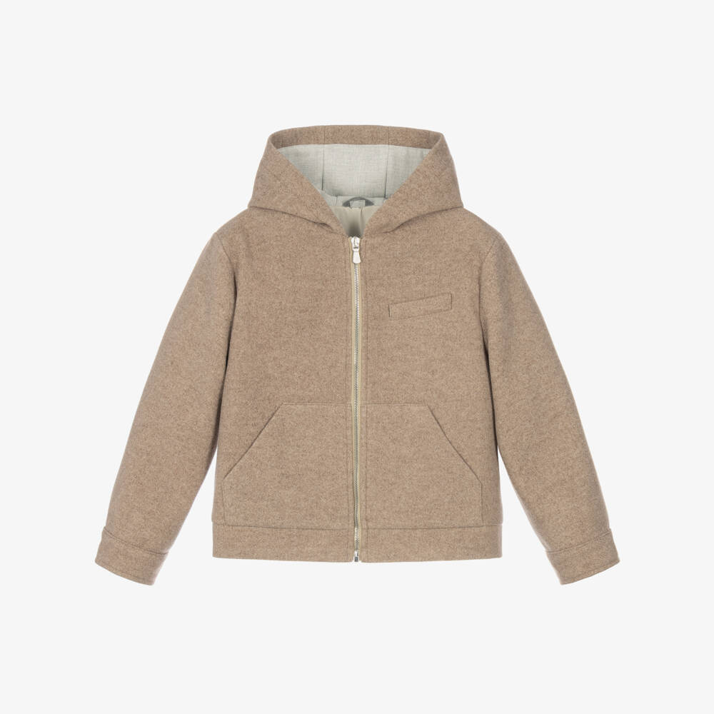 Eleventy-Boys Beige Marl Hooded Zip-Up Jacket | Childrensalon