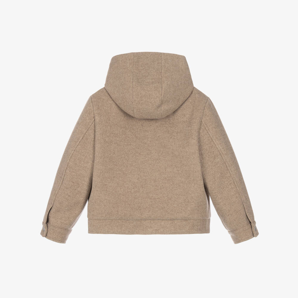 Eleventy-Boys Beige Marl Hooded Zip-Up Jacket | Childrensalon