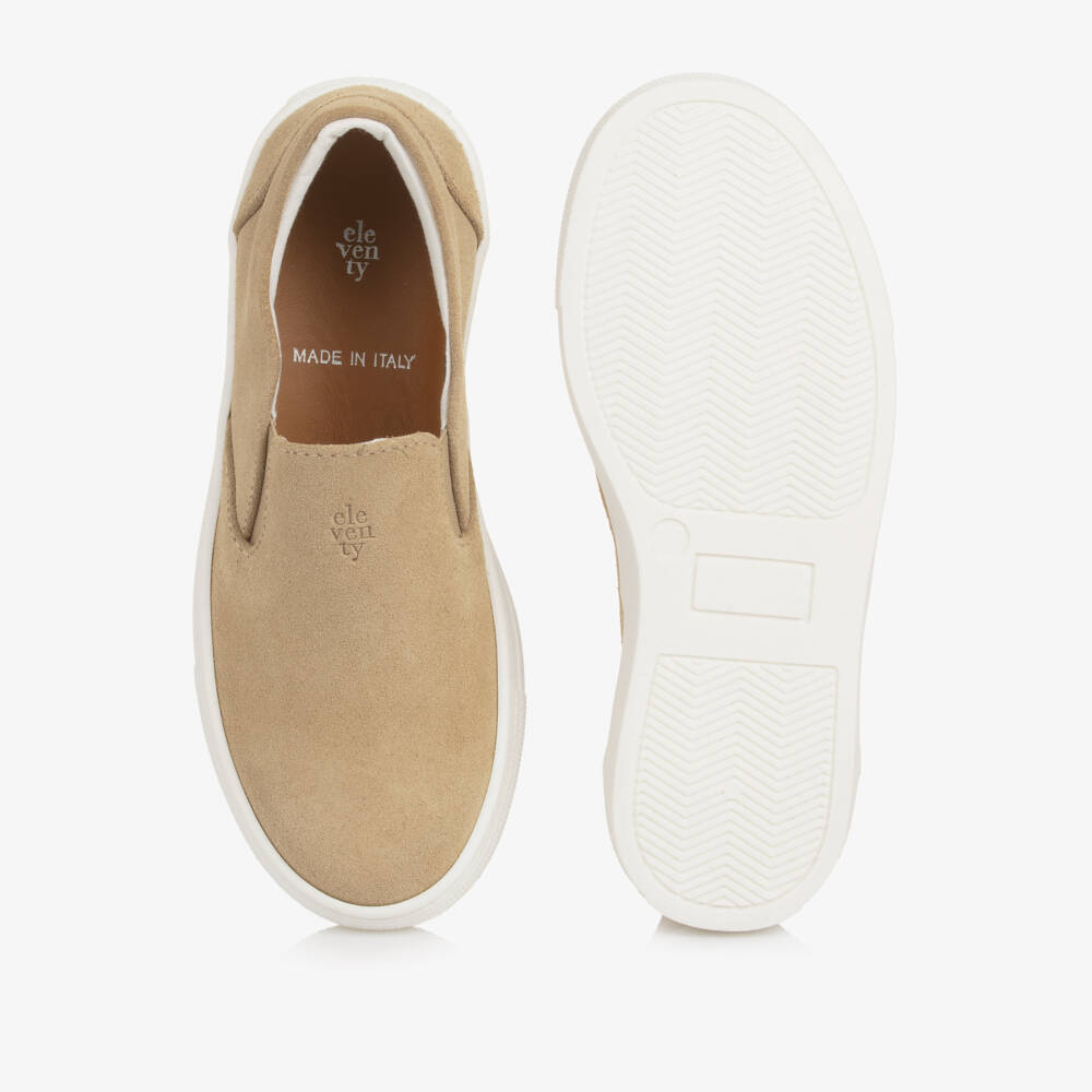 Eleventy-Boys Beige Suede Leather Slip-On Trainers | Childrensalon
