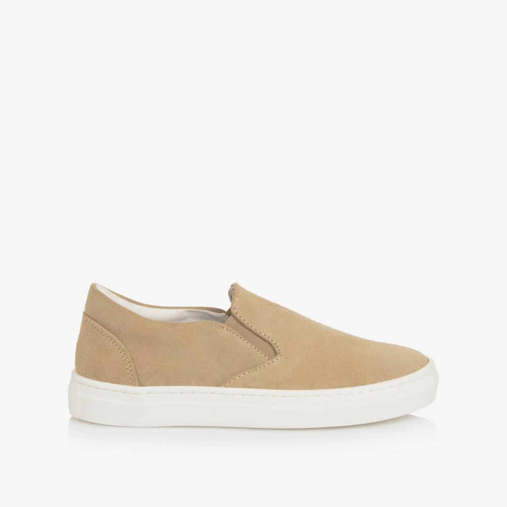 Eleventy-Boys Beige Suede Leather Slip-On Trainers | Childrensalon