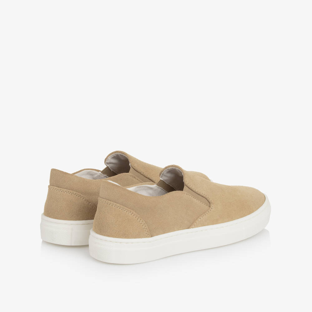 Eleventy-Boys Beige Suede Leather Slip-On Trainers | Childrensalon