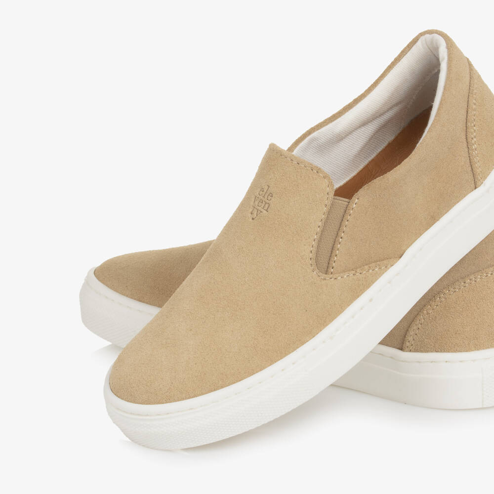 Eleventy-Boys Beige Suede Leather Slip-On Trainers | Childrensalon