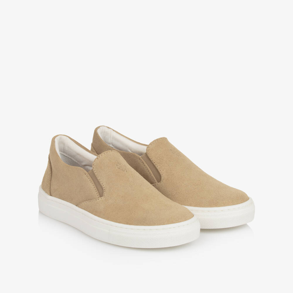 Eleventy-Boys Beige Suede Leather Slip-On Trainers | Childrensalon